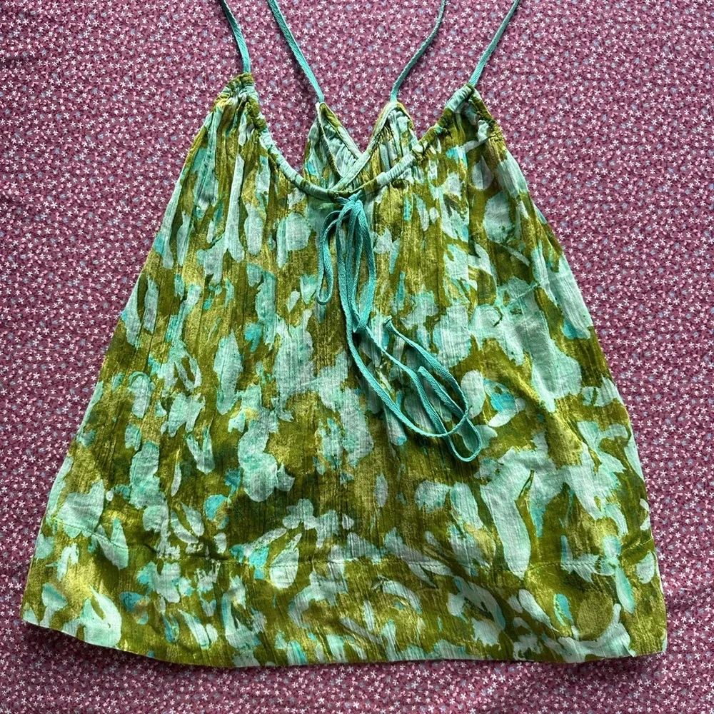 Anthropologie Voluma green and Blue Patterned Top - Picture 4 of 5
